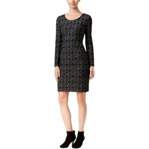 INC Faux-leather-trim Jacquard Sheath Dress NWT